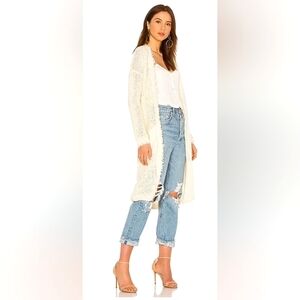 FREE PEOPLE COZYCORE CROCHET FRINGE MIDI DUSTER IVORY CARDIG…